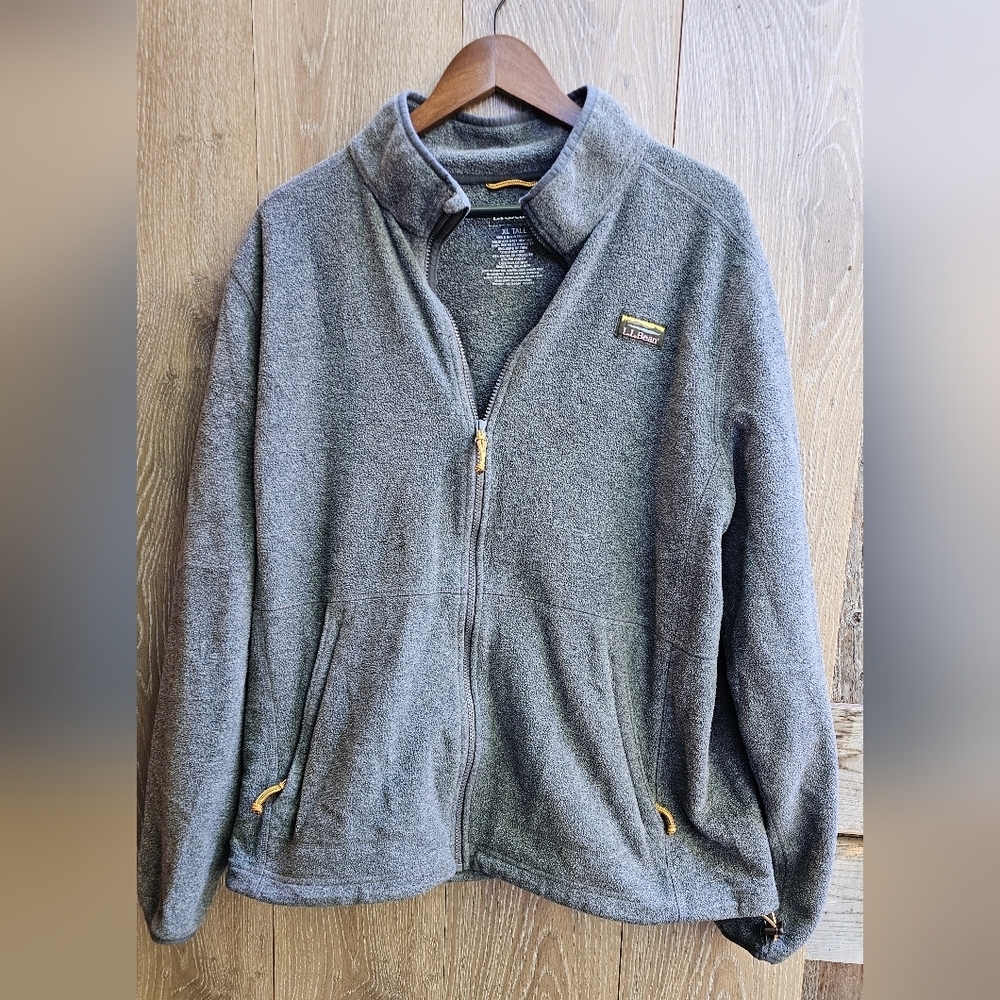 L.L. Bean Men's Gray Heather Full-Zip Jacket XL Tall Zip Up Sweater Chore Coat